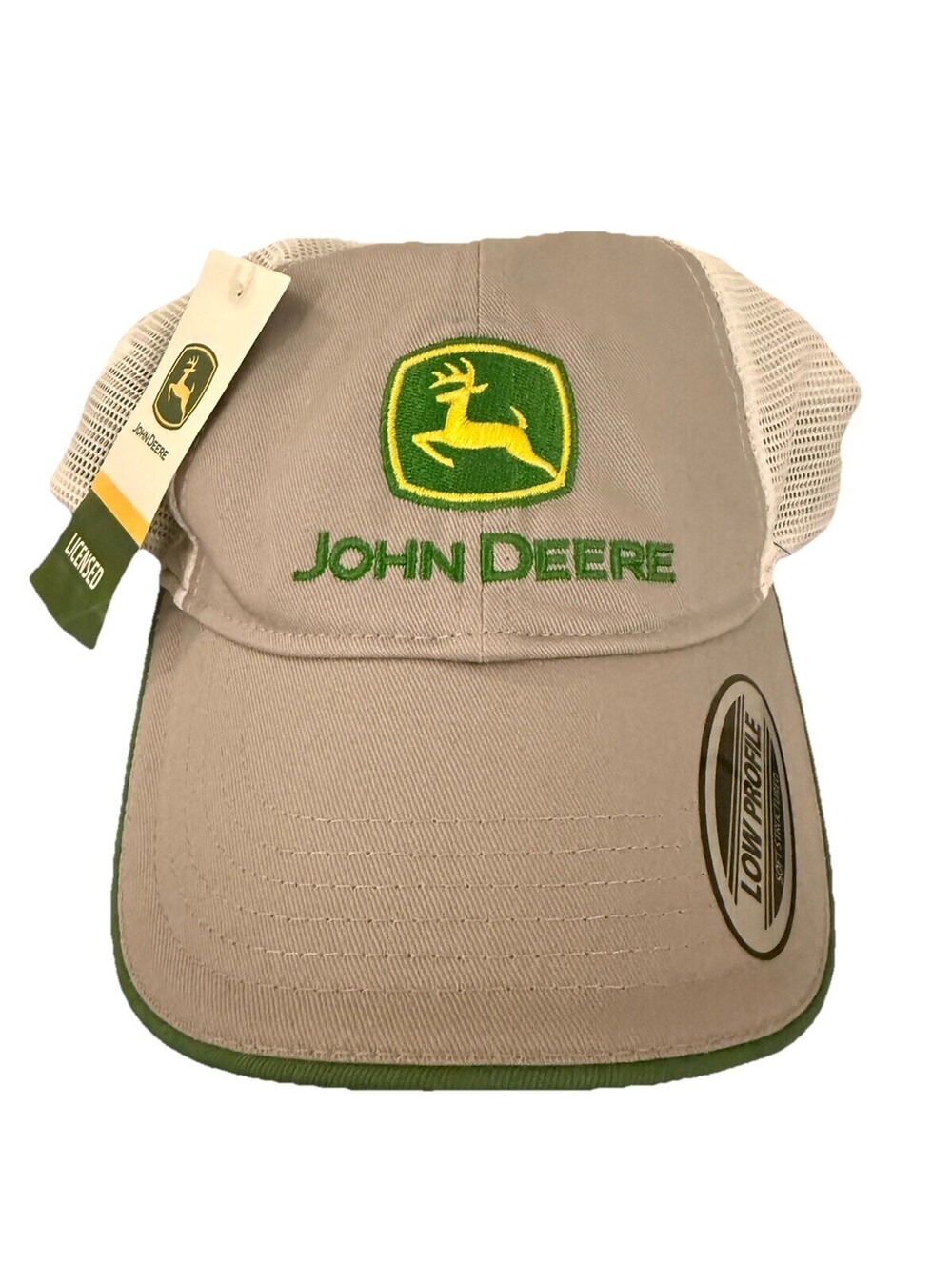 John Deere Gray & White Mesh Back Trucker Hat Low Profile Soft Structured NWT